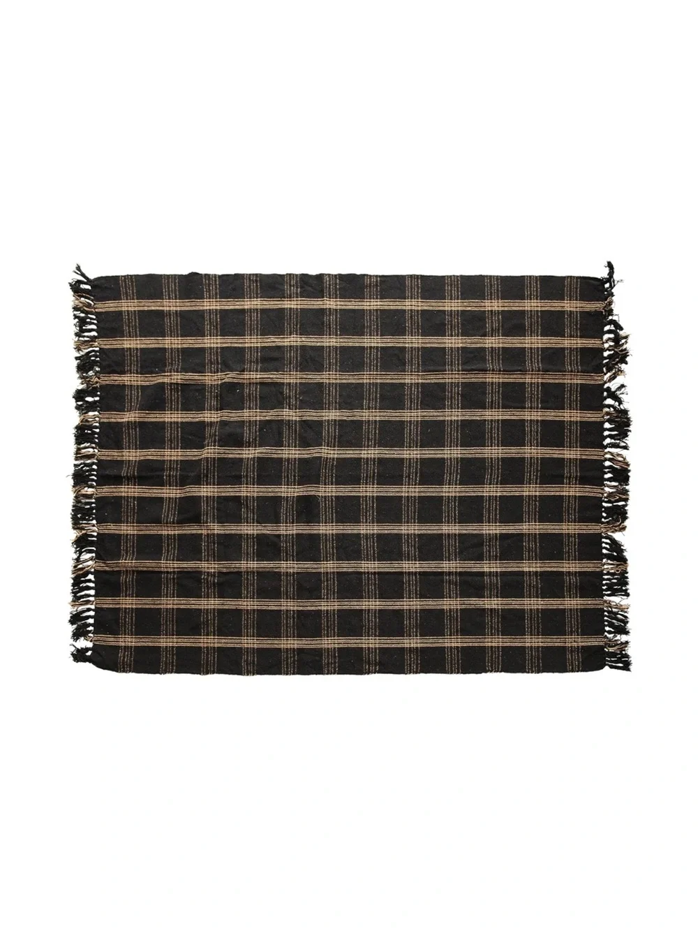 Black and Tan Plaid Throw 100% Cotton 60x50”